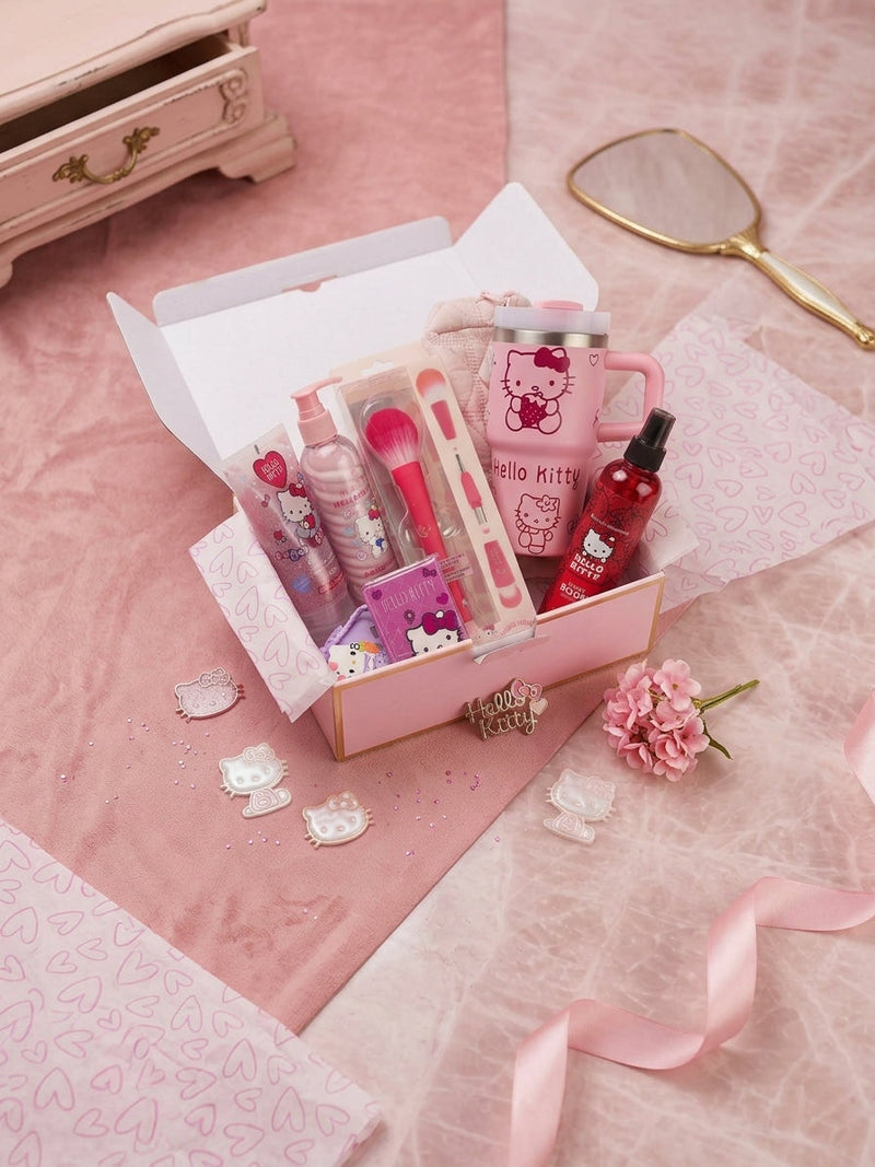 Caixa com produtos variados da Hello Kitty