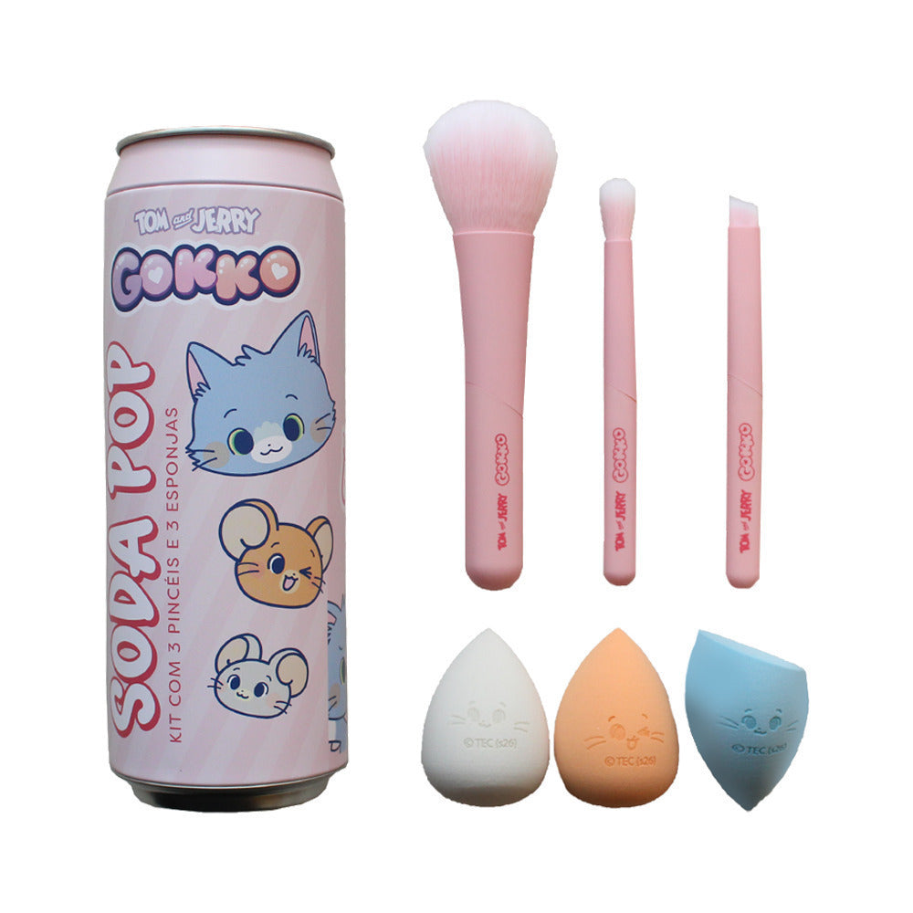 Kit com 3 Pincéis e 3 Enponjas Tom & Jerry Gokko